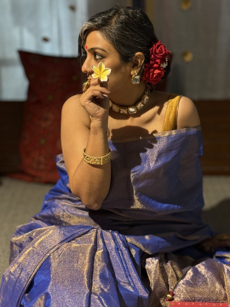'VAANI' BLUE ZARI WOVEN MAHESHWARI SILK  SARI