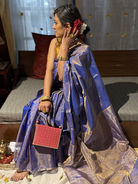 'VAANI' BLUE ZARI WOVEN MAHESHWARI SILK  SARI