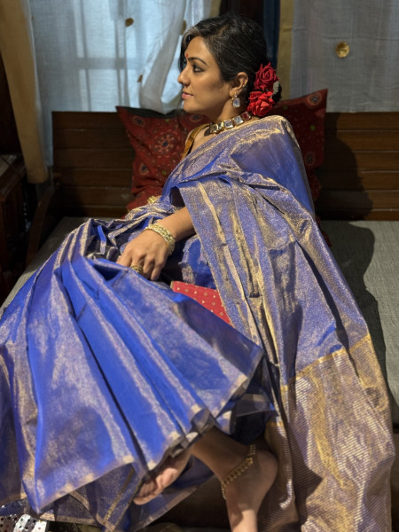 'VAANI' BLUE ZARI WOVEN MAHESHWARI SILK  SARI