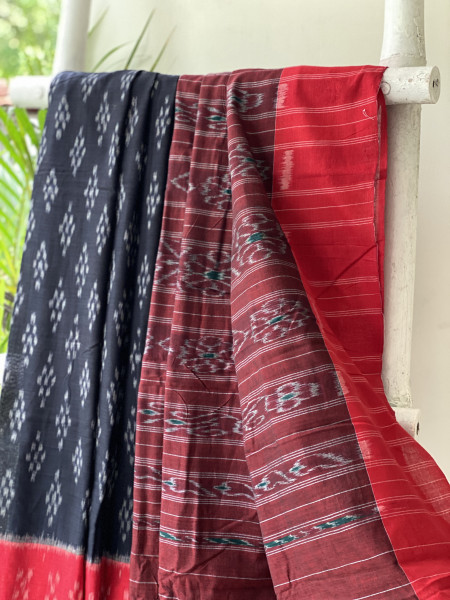BLACK-RED  'MANIABANDHA' ikkat woven sari