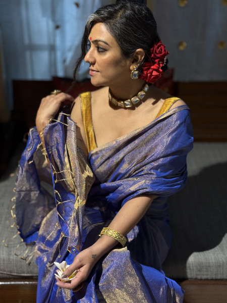 'VAANI' BLUE ZARI WOVEN MAHESHWARI SILK  SARI