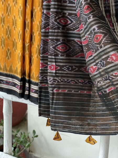 MUSTARD-BLACK  'MANIABANDHA' ikkat woven sari