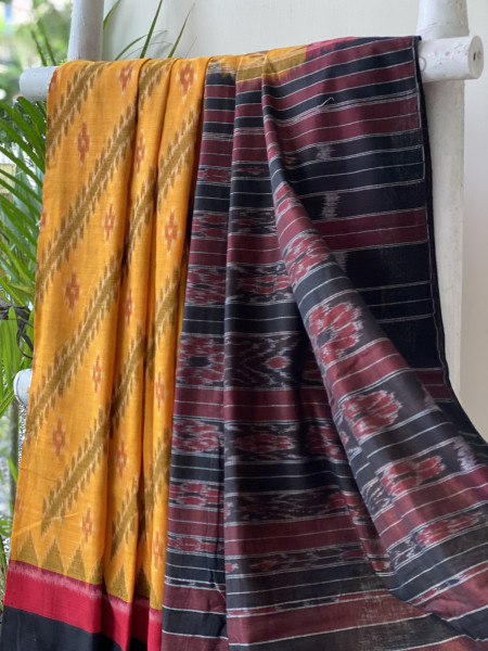 MUSTARD-BLACK  'MANIABANDHA' ikkat woven sari