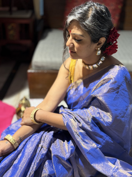 'VAANI' BLUE ZARI WOVEN MAHESHWARI SILK  SARI