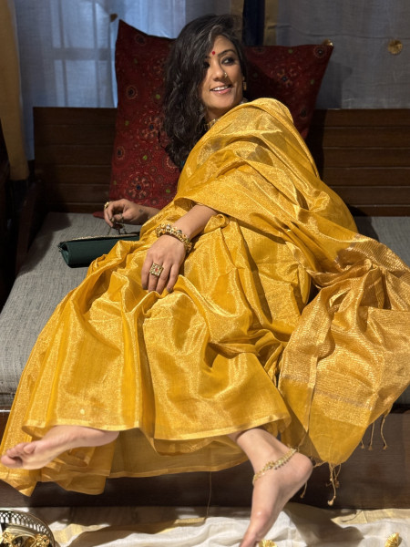 'VAIBHAVI' YELLOW ZARI WOVEN MAHESHWARI SILK  SARI