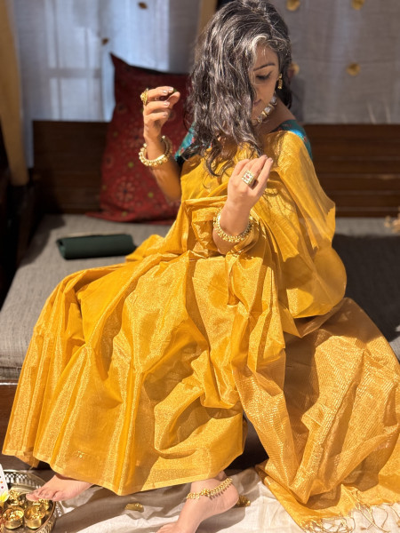 'VAIBHAVI' YELLOW ZARI WOVEN MAHESHWARI SILK  SARI