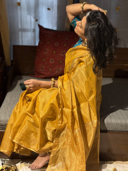 'VAIBHAVI' YELLOW ZARI WOVEN MAHESHWARI SILK  SARI