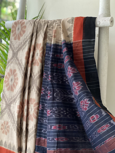 BEIGE-BLACK  'MANIABANDHA' ikkat woven sari