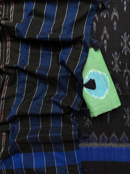 BLACK-BLUE  'MANIABANDHA' ikkat woven sari