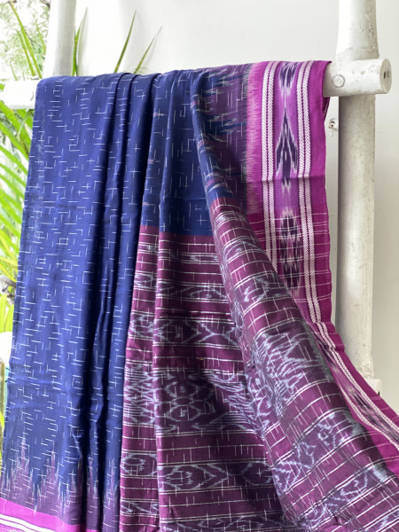 INDIGO-PURPLE cotton 'JHARNA' ODISHA ikkat woven sari