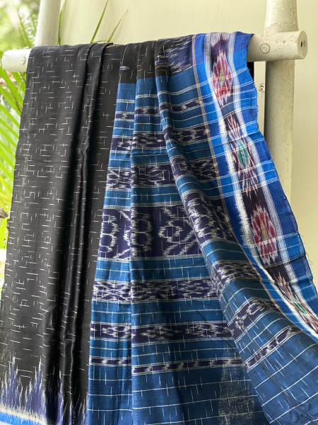BLACK-INDIGO cotton 'JHARNA' ODISHA ikkat woven sari
