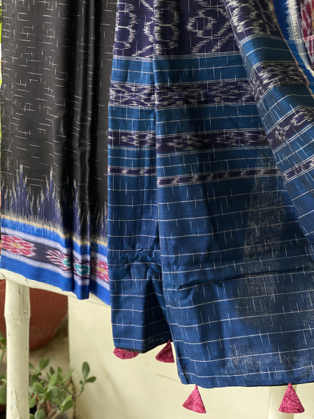 BLACK-INDIGO cotton 'JHARNA' ODISHA ikkat woven sari