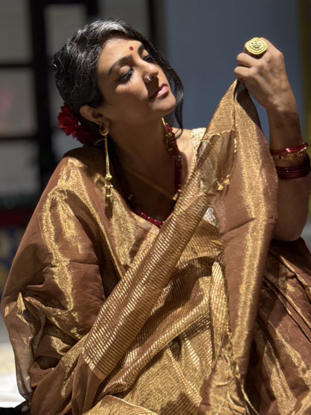'DEVYANI' BRONZE ZARI WOVEN MAHESHWARI SILK  SARI