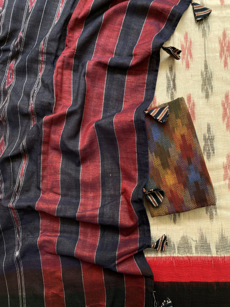 BEIGE-BLACK  'MANIABANDHA' ikkat woven sari