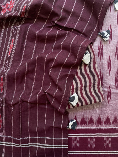 SHADED WINE  'MANIABANDHA' ikkat woven sari