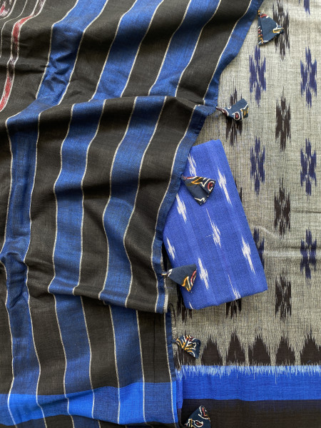 GREY-BLACK  'MANIABANDHA' ikkat woven sari