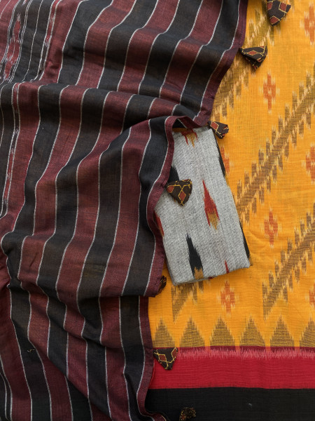 MUSTARD-BLACK  'MANIABANDHA' ikkat woven sari