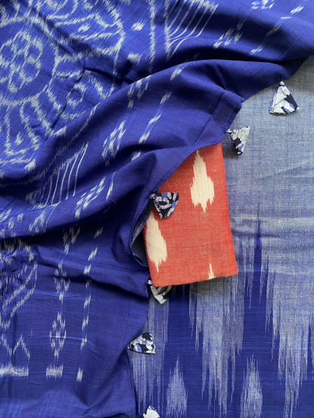 SHADED BLUE Cotton 'KARGIL KUMBHA' ikkat woven sari