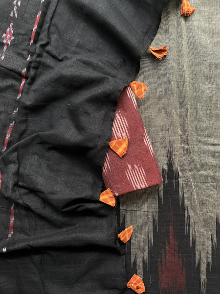 GREY-BLACK Cotton 'KARGIL KUMBHA' ikkat woven sari