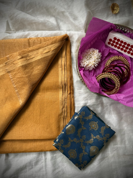'VAIBHAVI' YELLOW ZARI WOVEN MAHESHWARI SILK  SARI