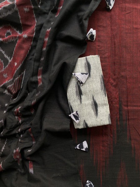 MAROON-BLACK Cotton 'KARGIL KUMBHA' ikkat woven sari