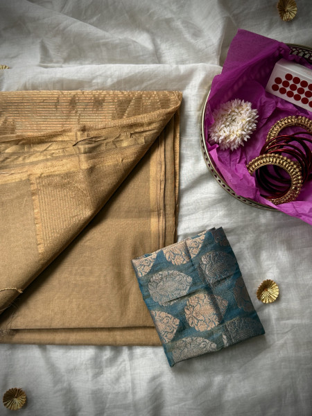 'SUNEHRI' GOLD ZARI WOVEN MAHESHWARI SILK  SARI