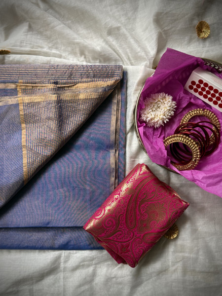 'VAANI' BLUE ZARI WOVEN MAHESHWARI SILK  SARI