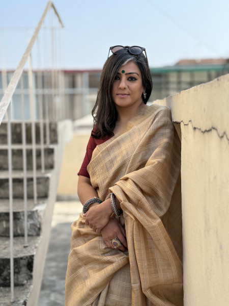 BEIGE HAND ZARI WOVEN TUSSAR SILK SARI