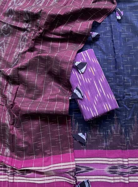 INDIGO-PURPLE cotton 'JHARNA' ODISHA ikkat woven sari