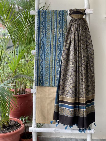 INDIGO-BLACK AJRAKH COTTON BLOCK PRINT DUPATTA SET