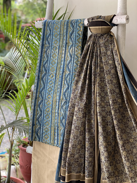 INDIGO-BLACK AJRAKH COTTON BLOCK PRINT DUPATTA SET