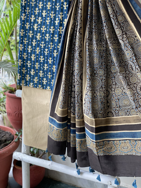 INDIGO-BLACK AJRAKH COTTON BLOCK PRINT DUPATTA SET