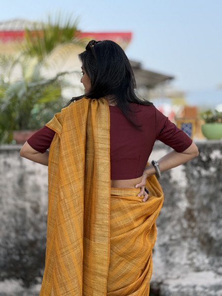 MUSTARD HAND ZARI WOVEN TUSSAR SILK SARI