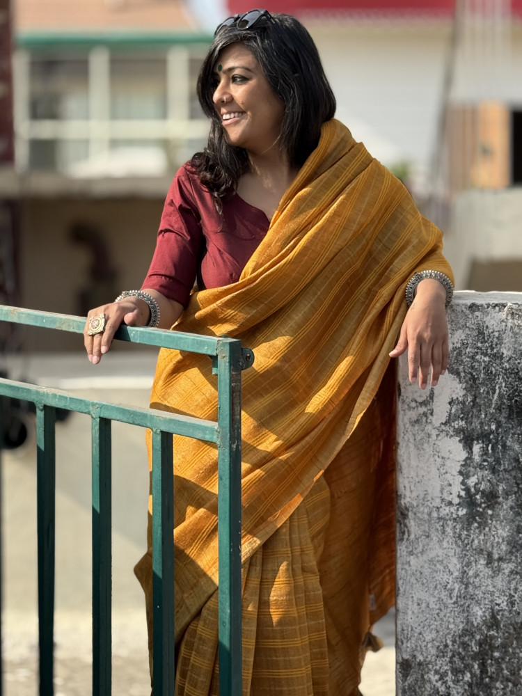 Image of MUSTARD HAND ZARI WOVEN TUSSAR SILK SARI