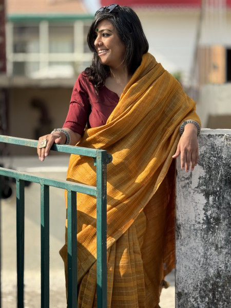 MUSTARD HAND ZARI WOVEN TUSSAR SILK SARI