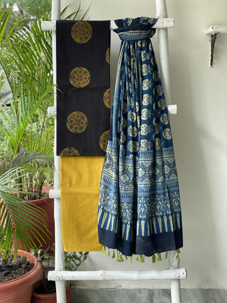 BLACK-INDIGO AJRAKH COTTON BLOCK PRINT DUPATTA SET