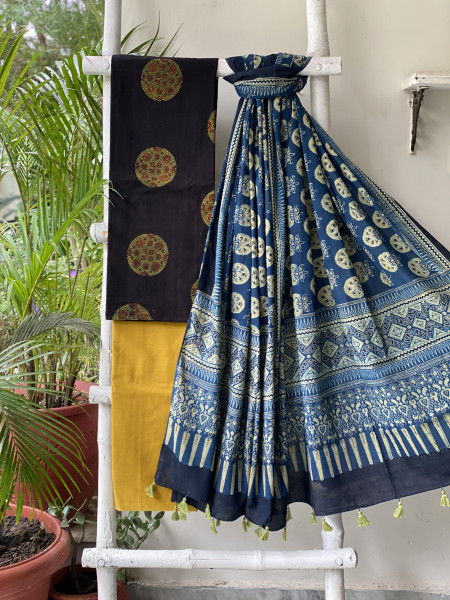BLACK-INDIGO AJRAKH COTTON BLOCK PRINT DUPATTA SET