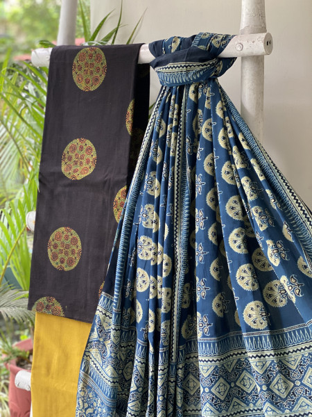 BLACK-INDIGO AJRAKH COTTON BLOCK PRINT DUPATTA SET