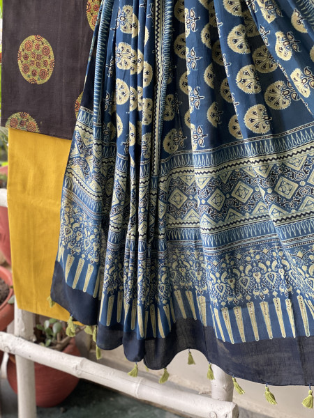 BLACK-INDIGO AJRAKH COTTON BLOCK PRINT DUPATTA SET
