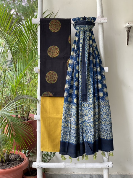 BLACK-INDIGO AJRAKH COTTON BLOCK PRINT DUPATTA SET