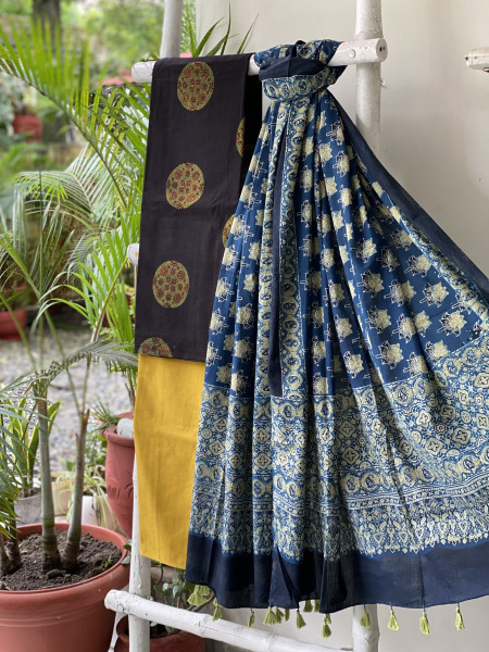 BLACK-INDIGO AJRAKH COTTON BLOCK PRINT DUPATTA SET