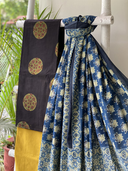 BLACK-INDIGO AJRAKH COTTON BLOCK PRINT DUPATTA SET