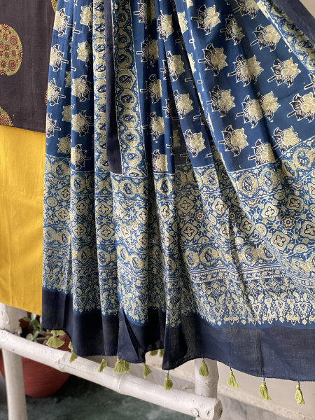 BLACK-INDIGO AJRAKH COTTON BLOCK PRINT DUPATTA SET