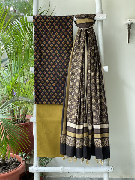 BLACK AJRAKH COTTON BLOCK PRINT DUPATTA SET