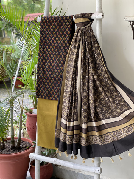 BLACK AJRAKH COTTON BLOCK PRINT DUPATTA SET