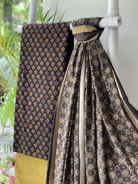 BLACK AJRAKH COTTON BLOCK PRINT DUPATTA SET