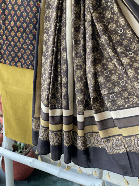 BLACK AJRAKH COTTON BLOCK PRINT DUPATTA SET