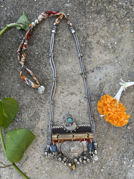 BRASS & FABRIC Handcrafted Long necklace