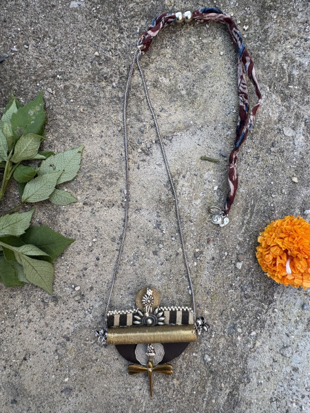 BRASS & FABRIC  Handcrafted LONG NECKLACE