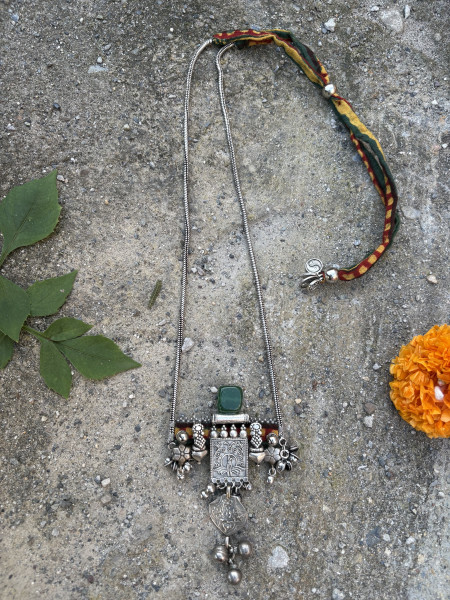 BRASS & FABRIC Handcrafted LONG NECKLACE